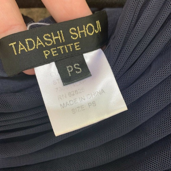 Tadashi Shoji Dress Mesh Indigo Size PS draped - Picture 5 of 7